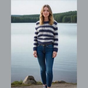 L.L. Bean 100% Cotton Cabled Striped Sweater Pullover Size XL